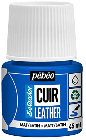 Pebeo - Setacolor Cuero - Pintura acrílica para cuero y polipiel - Personalización de bolsos, zapatos, zapatillas - Resistente a arañazos, dobleces y roces - Acabado mate/satinado - Azul Océano -45 ml