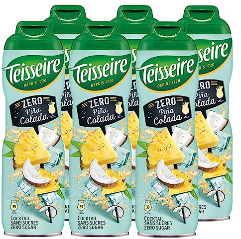 Teisseire Pina Colada Zero - für alkoholfreie Erfrischungsgetränke mit authentischem Pina Colada-Cocktailgeschmack, 6X600 ml
