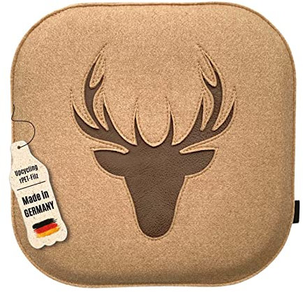 kontor28®- nachhaltiges Sitzkissen Stuhlkissen Johann, handgefertigt Made in Germany, 37,5 x 37,5cm aus upcycling rPET Filz, Sitzauflage mit Polsterung-Outdoor geeignet & waschbar, düne 1er Set