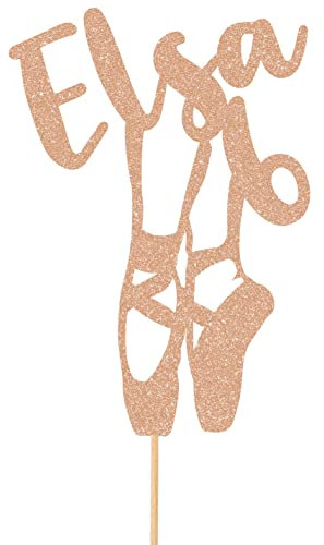 Personalised Ballet Dancer Gymnastics Glitter Cake Topper - Rose Gold Custom Age & Name Glitter Cake Decoration and Sprinkles - Happy Birthday Decorations - Personalised Toppers for Cakes by Cakeshop