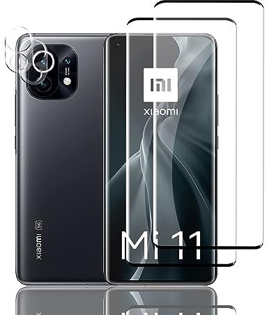 Ljietr 2+2 Stück Schutzfolie für Xiaomi Mi 11 5G Panzer Schutz Glas, 2 Panzerfolie und 2 Kamera Schutzglas, HD Displayschutzfolie, 9H Härte für Xiaomi Mi 11 5G