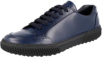 Prada Herren Blau gebürstetes Spazzolato Leder Sneaker 4E3467 B4L F073A 43 EU/UK 9