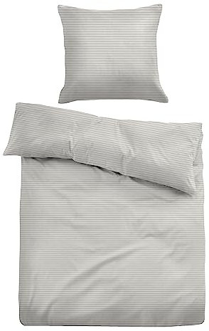 TOM TAILOR 0847717 Bettwäsche Garnitur mit Kopfkissenbezug Melange-Flanell QUERSTREIFEN 1x 135x200 cm + 1x 80x80 cm, Grey