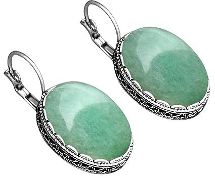 Stein Ohrringe,Vintage Grüne Jade-Tropfenohrringe Mit Inlay, Ovaler Anhänger, Baumelnde Hakenohrringe, Edelsteinohrringe, Antiker Barockstil, Schmuck, Geschenk Für Mädchen, Mutter, Frau