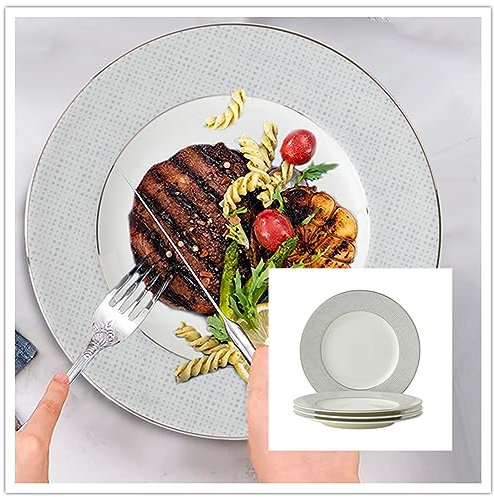 London Boutique Smaller Dinner Plates Silver Banding
