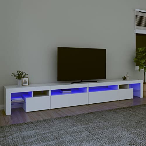 Festnight Mueble de TV con Luces LED Soporte para TV con Estantes Mesas para TV 2 en 1 Mobiliario Aparador TV Salon Mueble TV Salón, Blanco 290x36.5x40 cm