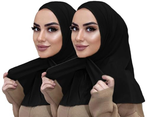 MOWEN 2 Stück Praktische Tasten-Hijab-Mütze aus Modal-Baumwolle, Einfarbig, Untertuch für Islamische Muslimische Mütze, Elastische Kopftuch-Mütze