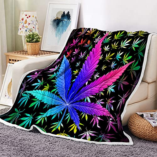 Coole Trippy Weed Überwurfdecke, Neon-Batik, Marihuana-Blatt, Cannabis-Kunst-Fleece-Decke, bunte, weiche Flanell-Überwurfdecke für Stuhl, Bett, Sofa, Couch, 127 x 152 cm