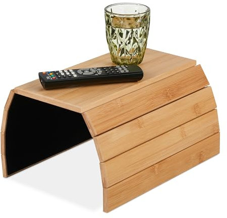 Relaxdays Support pour accoudoir, Bambou, Tablette pour canapé ou Fauteuil, LxP: 48x32 cm, Repose-Boissons, Nature