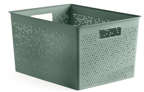 TATAY Aufbewahrungsbox Bohol Integrierte Griffe Robuster Kunststoff | Aufbewahrungsbox Haushalt | Volumen 20 L | 30x39x21,5 cm | Optimale Belüftung | Stapelbares modulares System, Grün