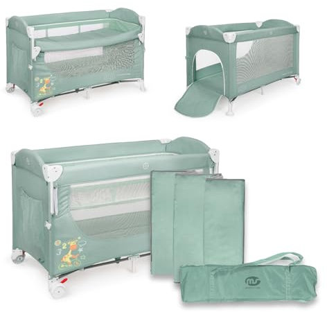 ms BabyWorld – Ennis – Cuna Colecho, Parque Infantil y Cuna Clásica 3 en 1 | Plegable | 2 Alturas | Buena Circulación Aire | Entrada Lateral | Ruedas con Freno | Bolsa de Viaje Incluida