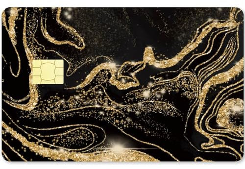 CREATCABIN Schwarz-Goldener Treibsand-Karten-Skin-Aufkleber,Debit-Kreditkarten-Skins,Der Bankkarten-Schutzaufkleber Abdeckt,Wasserfest,Keine Blasen,Schmal Für EBT-Transport,Schlüsselkarte,186x137mm