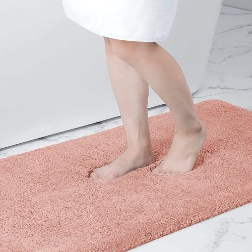 smiry Microfiber Bath Mat 50 x 75 cm, Non-Slip Super Absorbent Bathroom Mat, Extra Soft Machine Wash and Dry, Non-Shedding Bath Mats For Bathroom, Dusty Pink