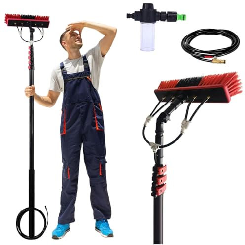 3.6M-10.8M Extendable Window Cleaning Pole, Washing Kit: Water-Fed Brush,Squeegee and Soap Dispenser, Water Fed Telescopic Brush, Window Cleaner Equipment 55CM,3.6M