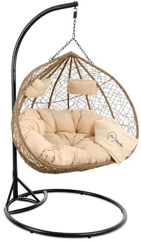 di volio Hängesessel FOGGIO Hängekorb Gartenschaukel für Garten und Terasse inkl. Kissen + Fleecedecke (Braun)