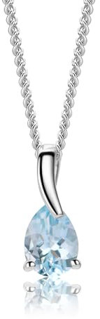 MIORE-Collana Donna con Acquamarina Naturale. Ciondolo Oro Bianco 9KT 375-Catena Cm. 45 in Oro Argento 925 - Gioiello Anallergico.