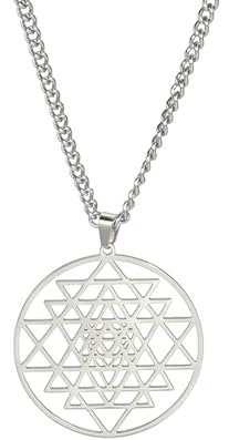 EUEAVAN Sri Yantra Chakra Halskette für Frauen und Männer Sri Yantra Amulett Talisman Anhänger Heilige Geometrie Halskette Hinduismus Symbol Heiliger Hindu Meditationsschmuck (silber)