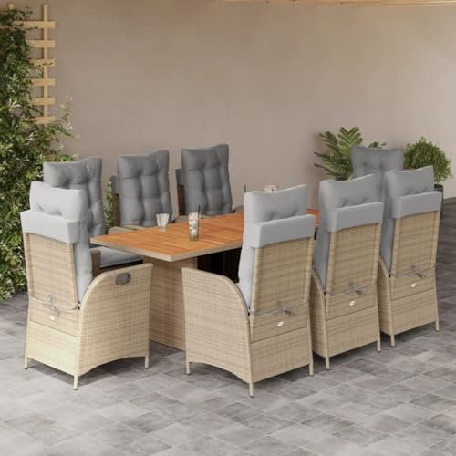 Keyroto Polyrattan Sitzgruppe mit 8 Gartenstuhl Hochlehner Verstellbar Garten Essgruppe 8 Personen Rattan Gartenmöbel Set Garten Essgruppe Gartengarnitur Sitzgarnitur Mischung aus Beige Type-53