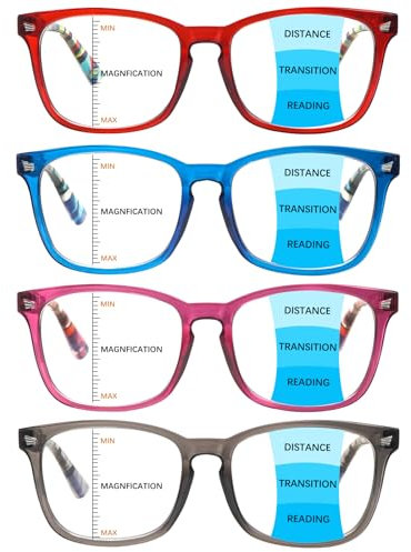 ZONLON 4er-Pack progressive Multifokal-Lesebrillen für Männer und Frauen mit Computer-Blaulichtfilter – Schutz vor Augenbelastung (4 gemischte Farben, 1.5, Dioptrien)