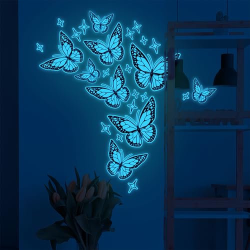 ALEGRE® 28 Stk Wandtattoo Schmetterlinge Leuchtend,Wandtattoo Leuchtend Schmetterling Wandaufkleber,Schmetterlinge Deko Wandsticker,Schmetterling Leuchtsticker für Wohnzimmer Kinderzimmer Schlafzimmer