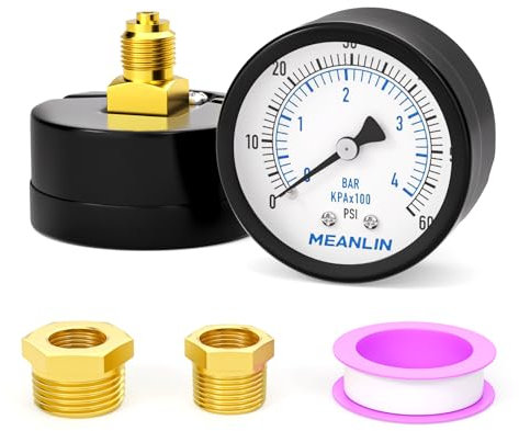 MEANLIN MEASURE 0-60Psi/0-4BAR Well Pump Pressure Gauge, 2 DIAL FACE 1/4 BSP, with 1/4 x 1/2 BSP and 1/4 x 3/8 BSP Hex Bushing, Pool Sand Filter Water Oil Air Pressure Test Back Mount