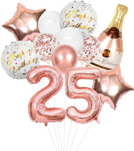Anlgdi Folienballon Champagne Rosegold, Luftballon 25. Geburtstag Deko Frau, Geburtstagsdeko 25 Jahre Frauen, Helium Ballon Champagner Flasche Bier Happy Birthday Deko für 25. Geburtstag Party Deko