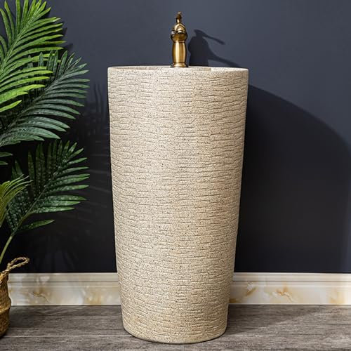 Lavabo sur pied en céramique pour salle de bain – Évier colonne sculpté à la main style industriel avec tuyaux chauds et froids – Lavabo pour salle d'eau