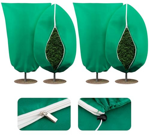 Leikedun 4 PCS Winter Plant Covers Freeze Protection, 80 X 120cm Large Plant Frost Protection Covers Plant Fleece Frost Protection Bags with Zipper Drawstring, From Birds and Insects - Green