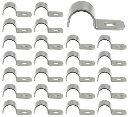 Cjueiom Stainless Steel Pipe Clips, 10mm / 5/16 Inch Heavy Duty Metal U Shape Conduit Straps for Secure Cable Management & Pipe Fixing, Rustproof Mounting Brackets for EMT/Tubes/Wiring, 25 Pack