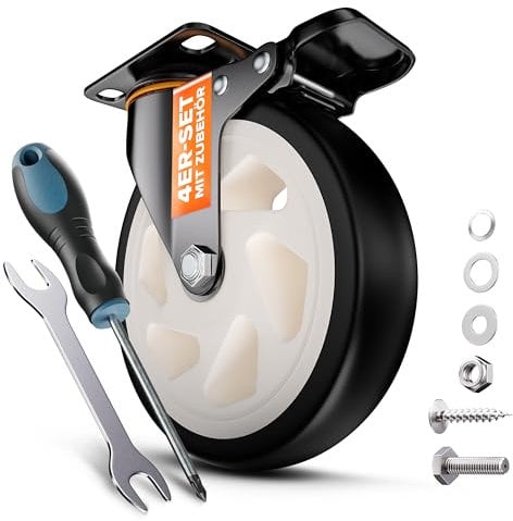 PEARWAY™ Schwerlastrollen 150mm - Tragkraft bis 1000kg [4x Bremse] - extra leise & langlebig - Lenkrollen für Werkstatt, Möbel & Outdoor - Möbelrollen - Transportrollen Schwerlast - Rollen Schwerlast