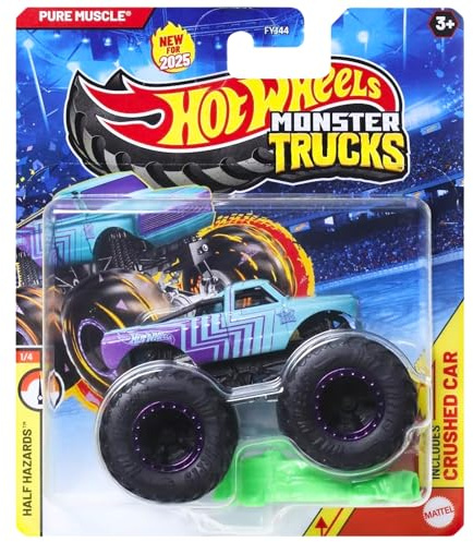 Mattel Hot Wheels Monster Trucks Collectible Toy 1:64 Scale Diecast Model Vehicle - Half Hazards 1/4 Pure Muscle - JCF08