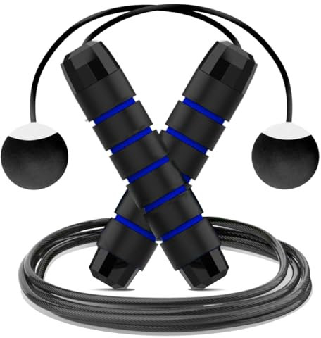 ONEGlobal Premium Springseil für Erwachsene | Stahlverstärktes, verstellbares, verwicklungsfreies Springseil mit Lager & rutschfestem EVA-Schaum-Griff für Workouts, Boxen, Übungen (Kabellos - Blau)