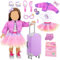18 inch Doll Clothes and Accessories, 18 inch Girl Doll Travel Suitcase Luggage School Supplies Playset Accessories Including Doll Clothes Dress Coat Hairpin Sunglasses Passport for 3-12 Girls