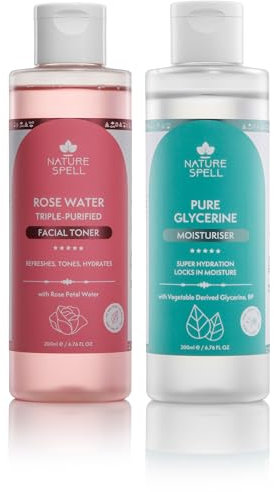 Nature Spell Glass Skin Duo, Rose Water Face Toner & 100% Pure Glycerine, Hydrates & Refreshes Skin, Suitable For All Skin Types, 2 x 200ml
