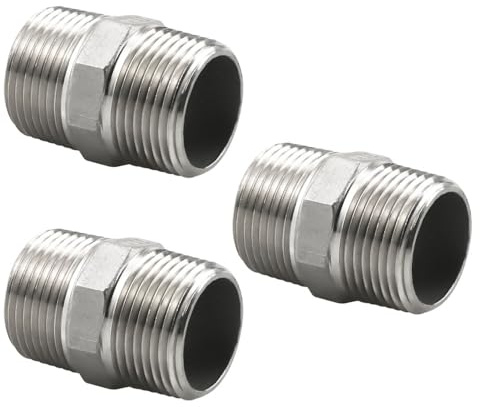 Napredak stainless steel nipple pipe fitting, NPT 1 male to male hex nipple adapter, straight connector for water, gas, fuel pipelines, 3 pcs