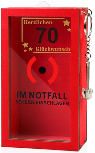 Anruzon - Originelle 70 Geburtstag Geschenk Frauen & Männer - 70.Geburtstag Geldgeschenke - Lustige Notfallbox mit Hammer und Seil - Deko Holzkiste - Personalisierbares Geschenk
