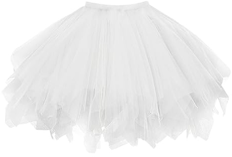 JRILUO Gonna Tulle Donna Tutu Bianca a 3 Strati, Dress Ballet Petticoat in Tulle Gonna Balletto Vintage per Costume Festa Carnevale Halloween, Sottogonna Tutu per Adulti, 80s Sottogonna Ballo