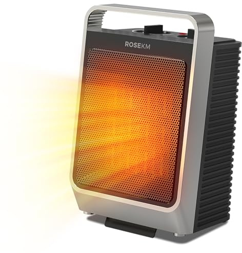 ROSEKM Portable Space Heater for Indoor Use, 1500W with Thermostat, Silver