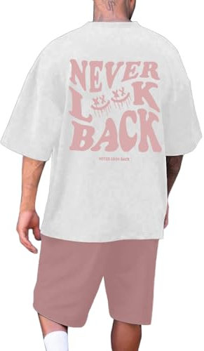 Survêtement pour homme Y2K imprimé dans le dos - Mode - Vêtement streetwear d'été - Survêtement de sport confortable et respirant - Short + t-shirts - Tenue de loisirs pour homme 2025, Rose, 3XL