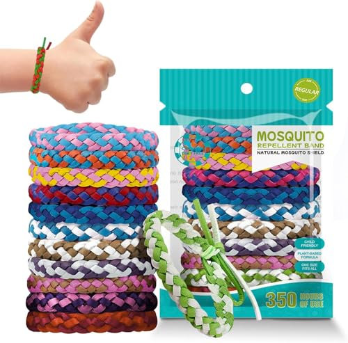 12 PCS Mosquito Repellent Bracelet, Adjustable Leather Band, Natural Anti-Mosquito, Deet Free Travel Essentials, 350 Hours Mosquito Repellent, Natural Insect Repellent Bracelet for All Ages