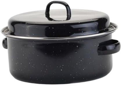 BEBEMOKO Covered Round Roaster Pot 28cm Enamel Lid Versatile Roasted Pot for Baking Potatoes and Chestnuts Home Oven and Induction Safe