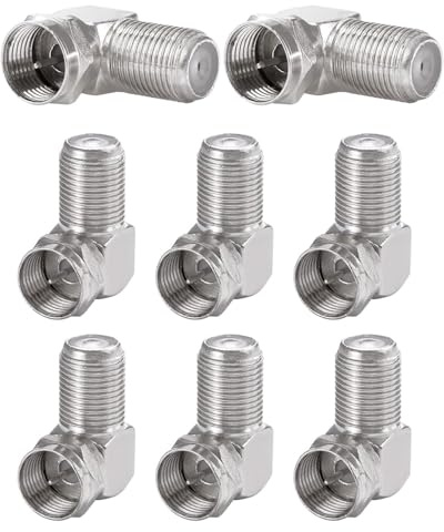 HUVZOR 8-Pack 90 Degree Right Angle F Type Female to Male/Female Satellite Coaxial Adapters, Low-Profile Connectors for Tight Spaces and Improved Signal Strength in Home TV Antenna and Cable Setups