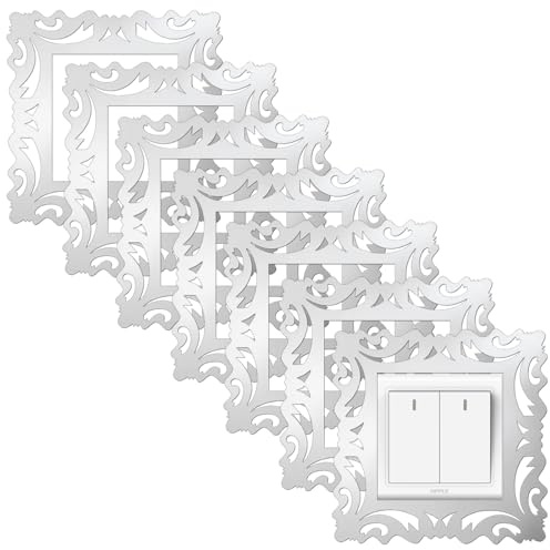 6 Pcs Light Switch Surround, Mirror Wall Stickers, Light Switch Covers, Self-Adhesive Switch Plates, Easy to Install, Home Decor Upgrade, Switch Stickers for Wall, Socket Surround