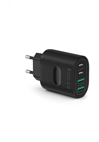 USB C Ladegerät, 4-Port 60W Schnellladegerät (2× USB-C + 2× USB-A), V0-Brandschutz Mehrfachstecker Netzteil USB für iPhone 16/15/14 Pro Max, Samsung, iPad, Handy Ladeadapter Haus & Reise