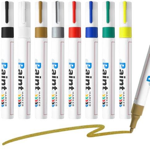 Peaflew 8 Coloured Paint Pens, Oil-Based Waterproof Quick Drying Paint Marker Pens, Paint Markers with Medium Tip, Permanent Marker for Rock, Metal, Plastic, Wood, Glass, DIY Craft