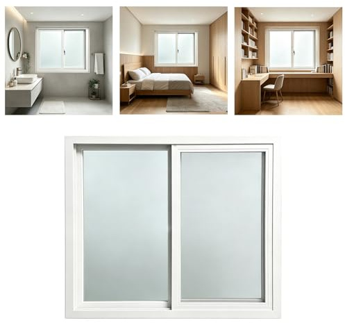 Marco de PVC para ventana corrediza de sótano con vidrio de privacidad oscuro y pantalla integrada, ventana de cobertizo aislada de doble panel para baño y habitación pequeña (31 x 30 pulgadas)