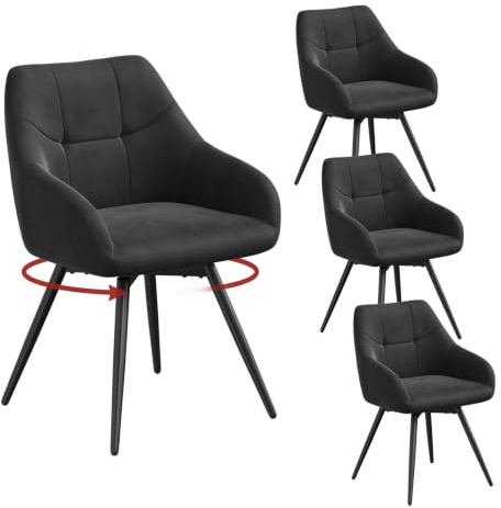 WOLTU Drehbare Esszimmerstühle 4er Set, Küchenstühle mit Armlehen | Bezug aus Samt, Metallbeine, für Wohnzimmer Küche Esszimmer, Schwarz