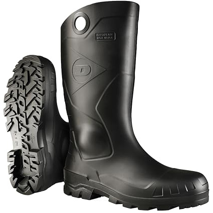 DUNLOP Chesapeake Rubber Boots Plain Toe for Men & Women – PVC - Waterproof - Lightweight Garden, Fishing & Rain Boots with Wide Calf – Black – Size 3–25