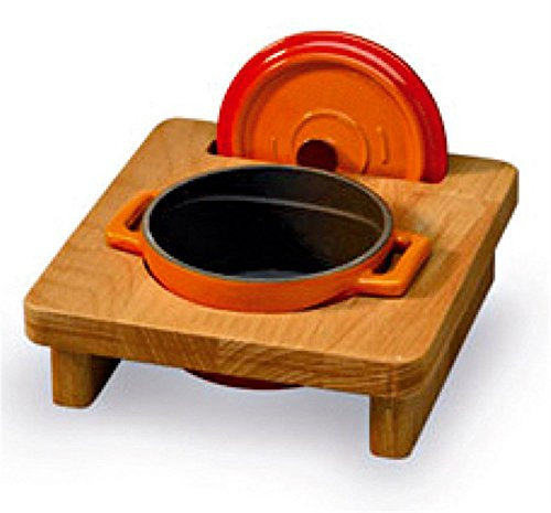 Pentole Agnelli Línea de Hierro Fundido COGHSWS10000 Soporte de Madera para Mini Cacerola, Redondo, Metal, Plateado
