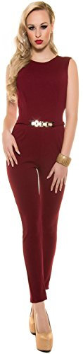 Koucla Eleganter Overall mit Goldschnalle in versch. Farben & Größen - Jumpsuit Rückenfrei (K6721) Bordeaux Gr. L